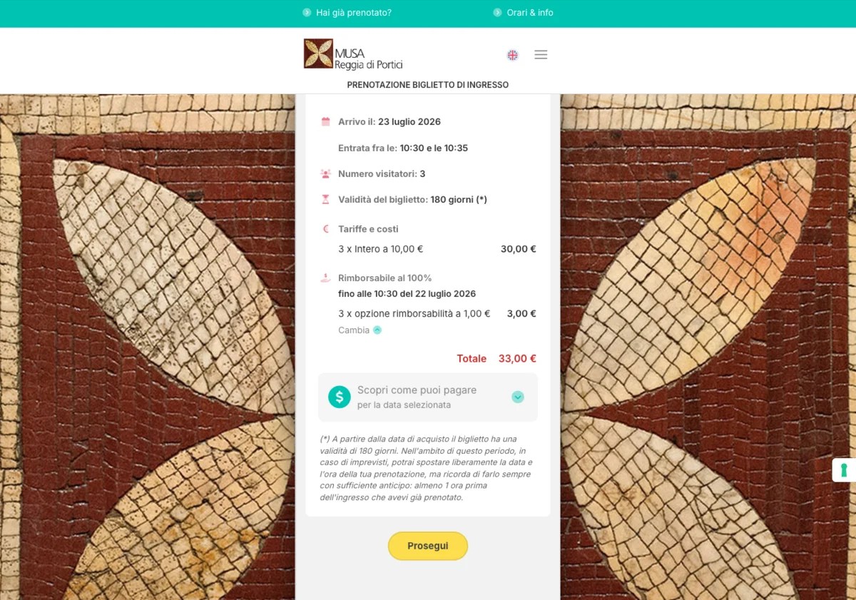 Biglietteria online okTicket su tablet — prenotazione biglietti della Reggia di Portici